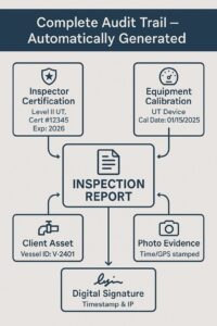 Professional business meeting with digital presentation of inspection records