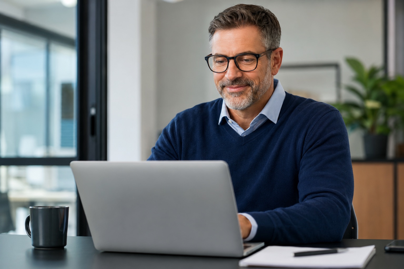 Satisfied client reviewing a professional NDT inspection report on a laptop